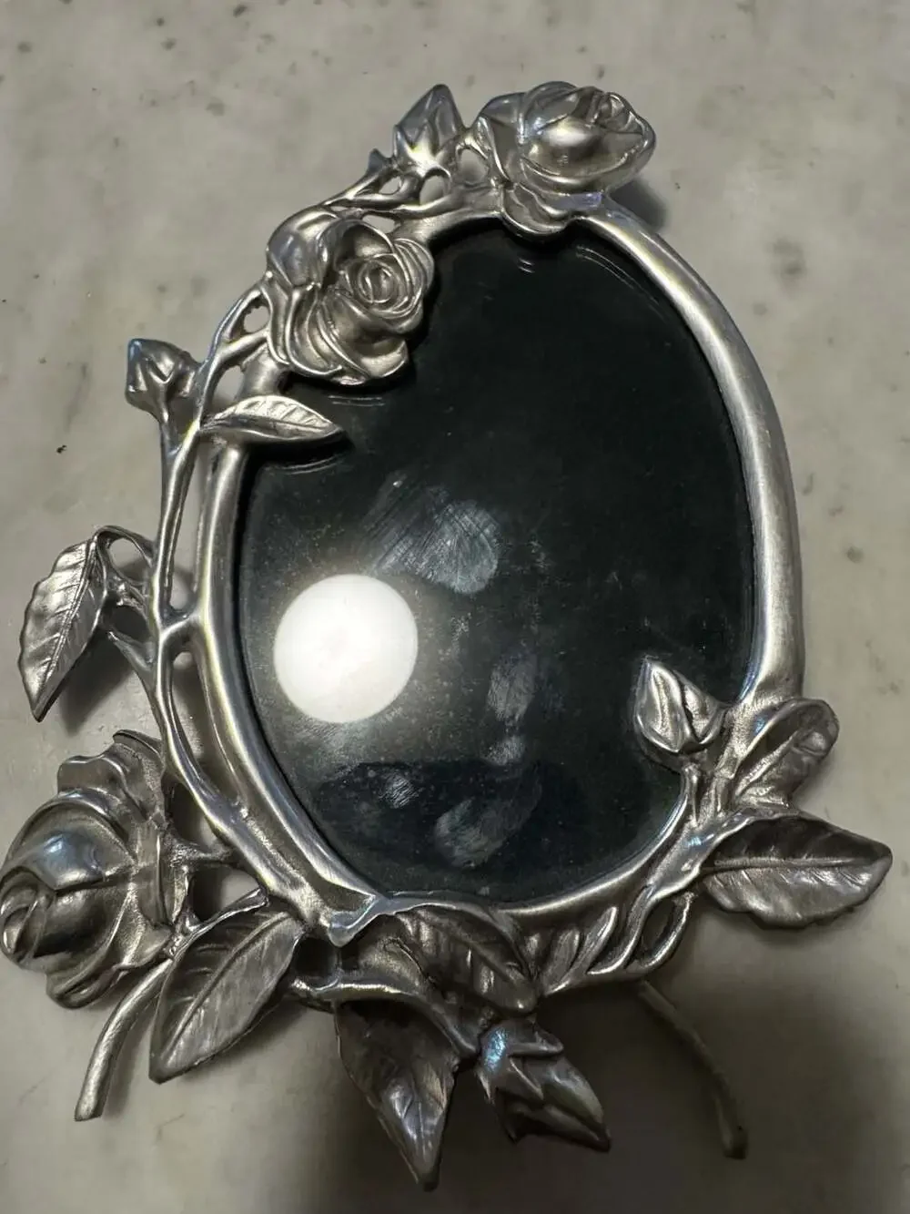 Elias Art Nouveau Fine Pewter Rose Floral Oval Picture Frame Silver
